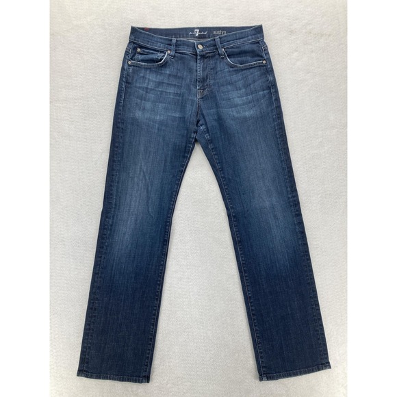 7 For All Mankind Austyn Jeans Mens 32x32 Blue Dark Wash Relaxed Straight USA - Picture 1 of 13